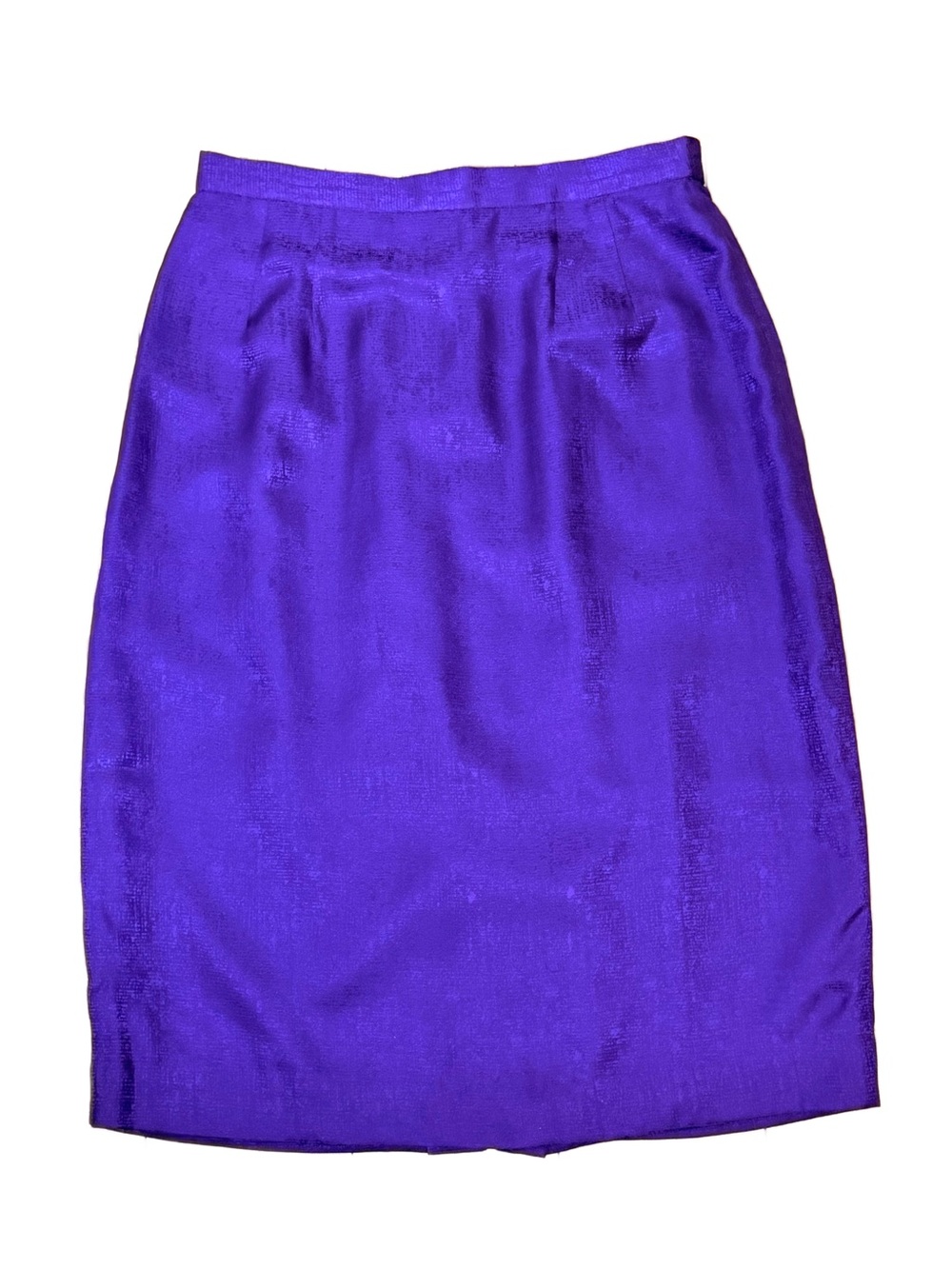 Vintage Silk 90s Royal Purple Jacquard Midi Pencil Skirt 10P Pristine Deadstock